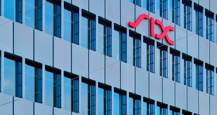 Das Logo von SIX am Hauptsitz in Zürich