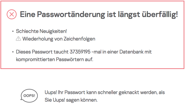 Passwort-Auswertung von Kaspersky