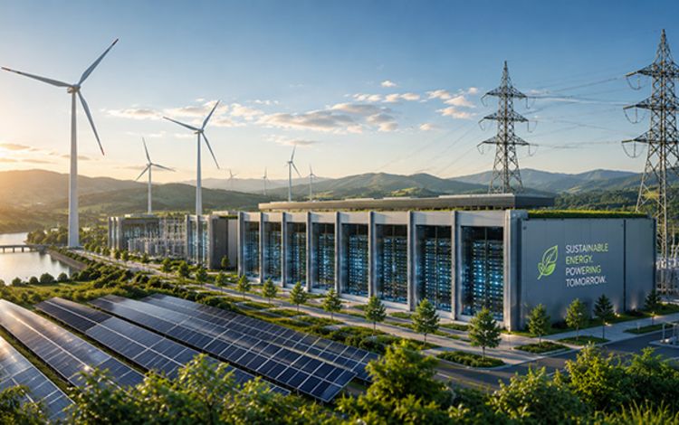 Rechenzentrum mit Stromerzeugungsanlagen, um erneuerbare Energie zu produzieren