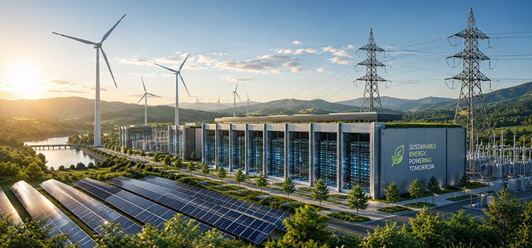 Rechenzentrum mit Stromerzeugungsanlagen, um erneuerbare Energie zu produzieren