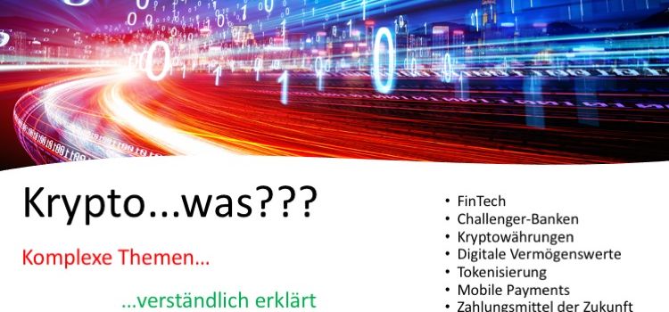 Folie eines Vortrags über FinTech und Kryptowährungen