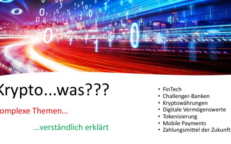 Folie eines Vortrags über FinTech und Kryptowährungen