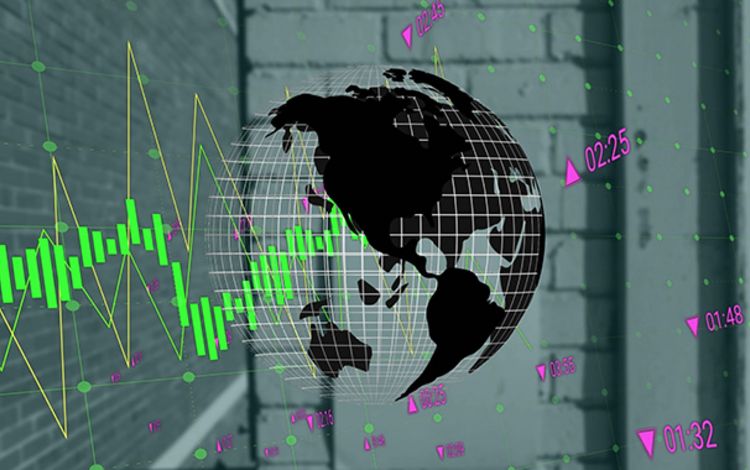 Globus mit Aktienkursen als Symbol für tokenisierte Assets