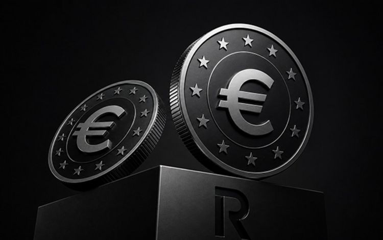 Der Revolut Stablecoin auf einem schwarzen Podest
