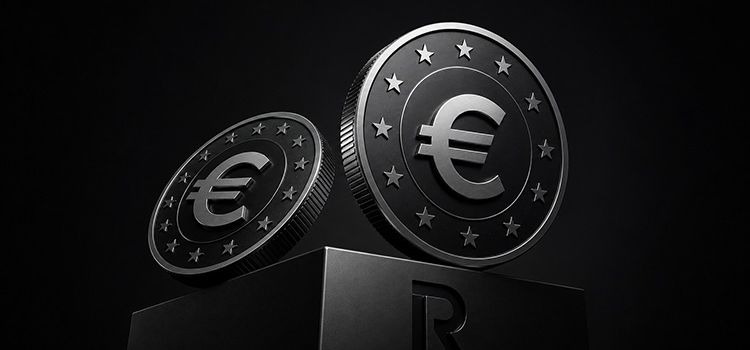 Der Revolut Stablecoin auf einem schwarzen Podest