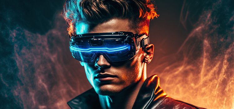 Dominator mit virtueller Brille und entschlossener Haltung