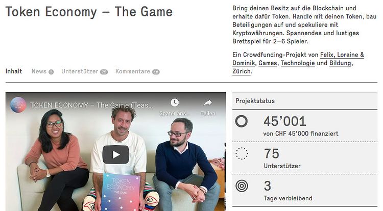 Screenshot der Crowdfunding-Kampagne von Token Economy