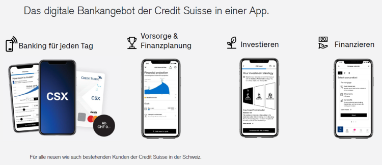 Das Angebot der App der Credit Suisse