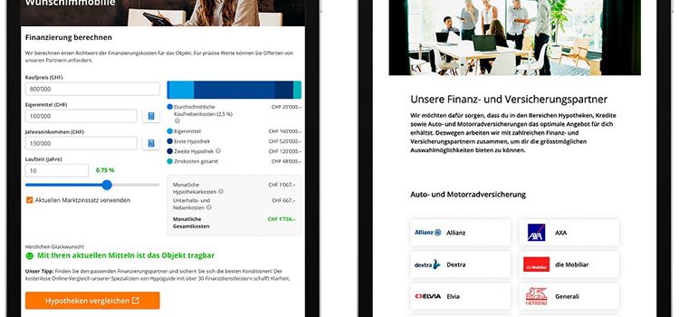 Tablet-Ansicht der Plattform FinanceScout24