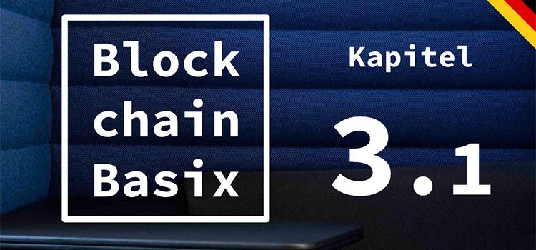 Das Logo von Blockchain Basix vor blauem Hintergrund