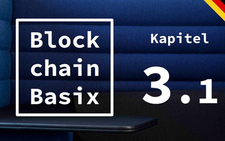 Das Logo von Blockchain Basix vor blauem Hintergrund