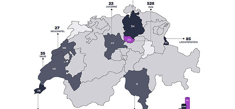 Schweizer Karte mit Eintrag der Blockchain- und Krypto-Startups