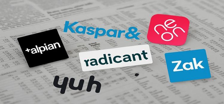 Logos von Neo-Banken auf einer unscharfen News-Seite