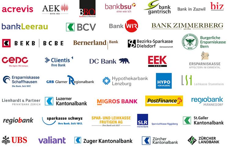 Logo der Banken, die in der Schweiz Multibanking einführen wollen