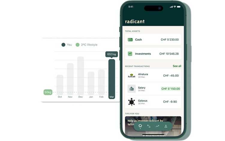 Smartphone-Ansicht der Neo-Bank Radicant