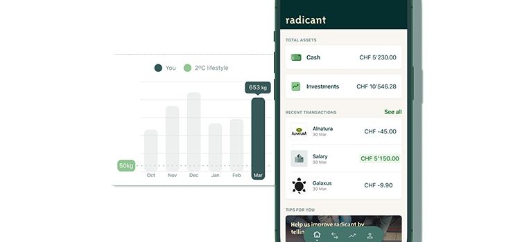 Smartphone-Ansicht der Neo-Bank Radicant