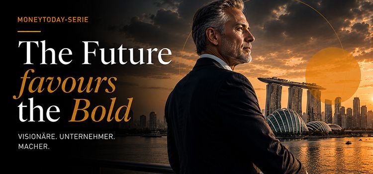 Mann blickt entschlossen, als Symbol für die Serie "The Future favours the Bold"