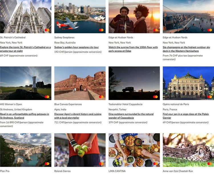 Ausschnitt der Priceless-Angebote von Mastercard