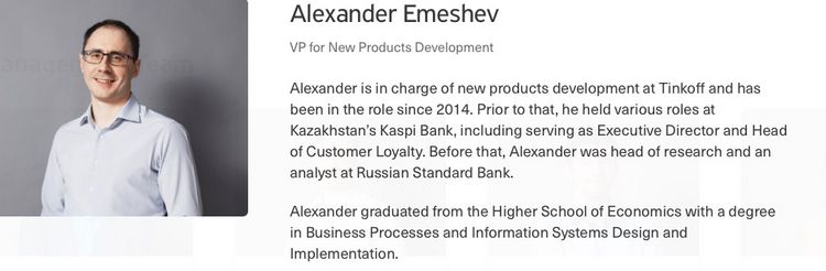 Alexander Emeshev, Tinkoff-Bank