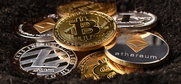 Kryptowährungen dargestellt als Münzen