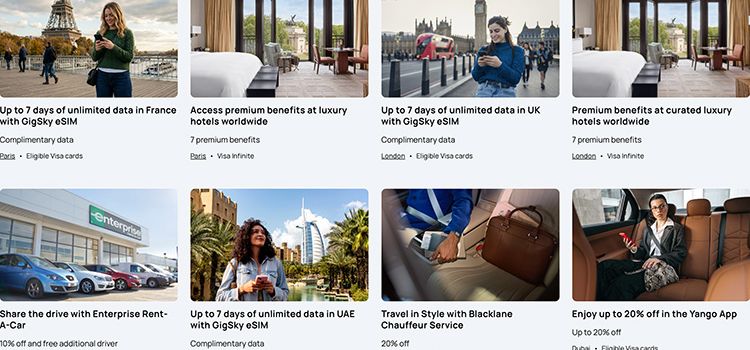 Screenshot der Website Visa Destinations