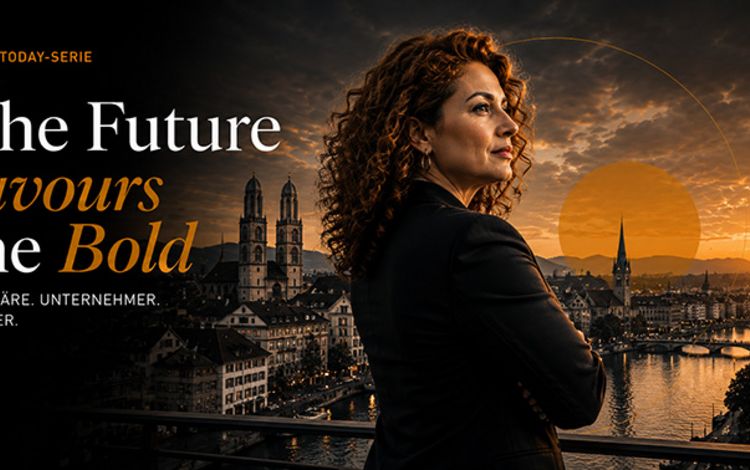 Eine Geschäftsfrau in der Abenddämmerung, Hintergrund, Stadt Zürich