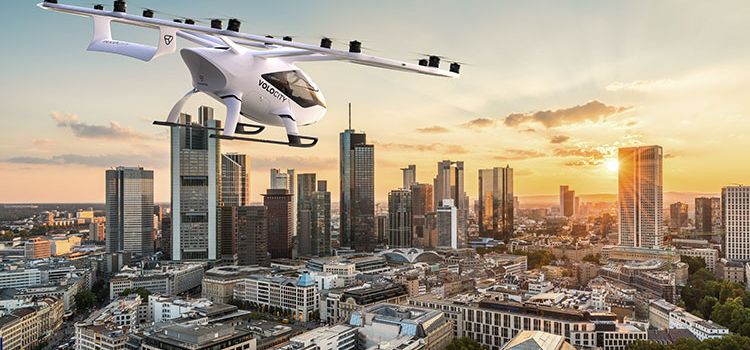 Ein Lufttaxi von Volocopter über Frankfurt