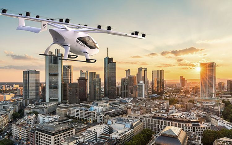 Ein Lufttaxi von Volocopter über Frankfurt