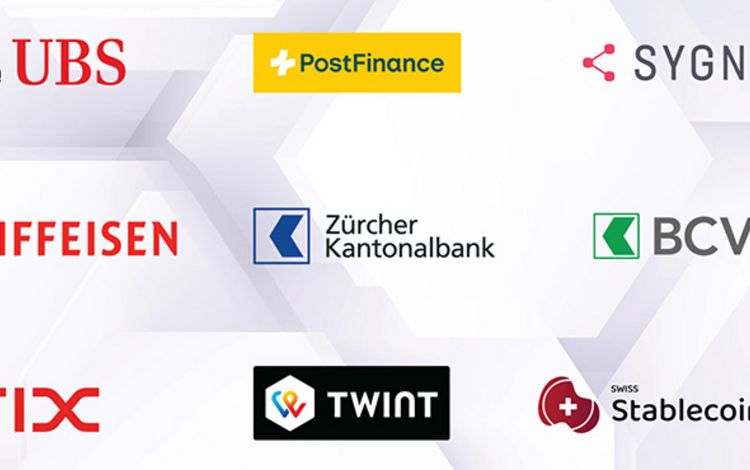 Die Logos der neun Unternehmen, welche die CH-Stablecoin-Sandbox unterstützen