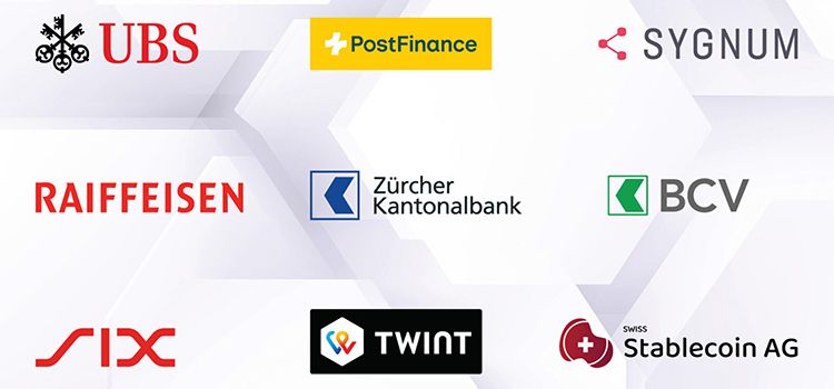 Die Logos der neun Unternehmen, welche die CH-Stablecoin-Sandbox unterstützen