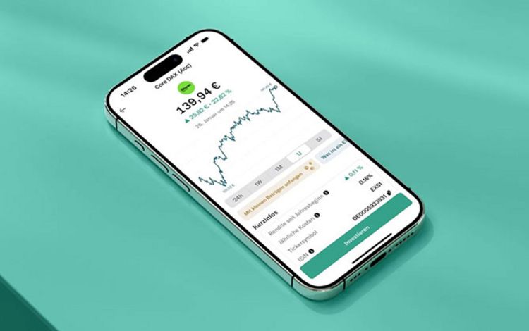 Smartphone mit der Ansicht des Aktienhandels der Neo-Bank N26