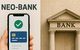 Neo-Bank mit Smartphone dargestellt, klassische Bank mit eindrücklicher Pforte