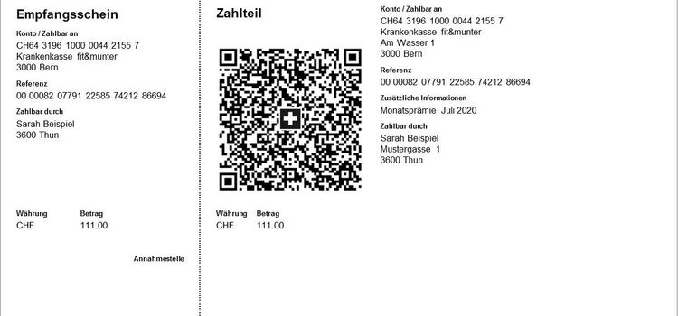 Zahlteil und Empfangsschein der neuen QR-Rechnung