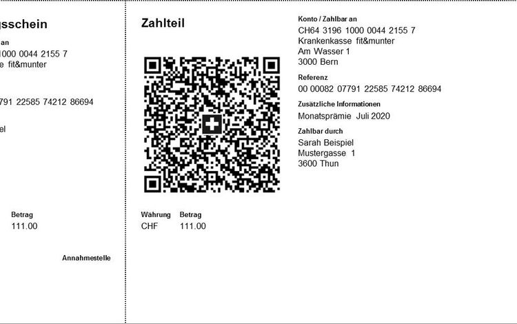 Zahlteil und Empfangsschein der neuen QR-Rechnung