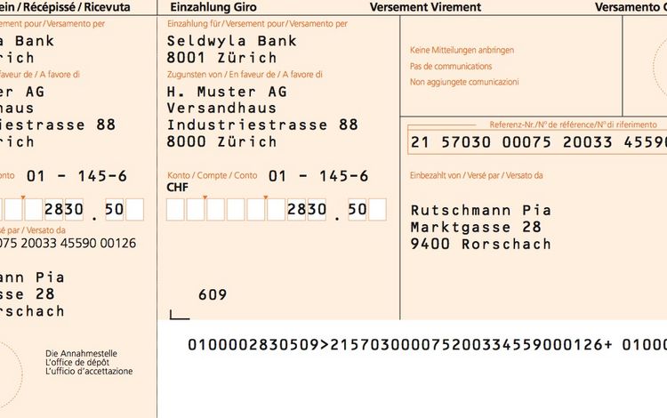 Der Einzahlungsschein Orange (ESR) mit Referenznummer