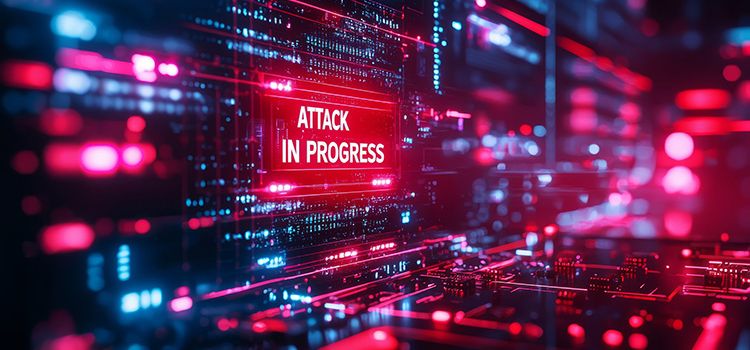 Blick in ein Rechenzentrum während einer laufenden Cyberattacke