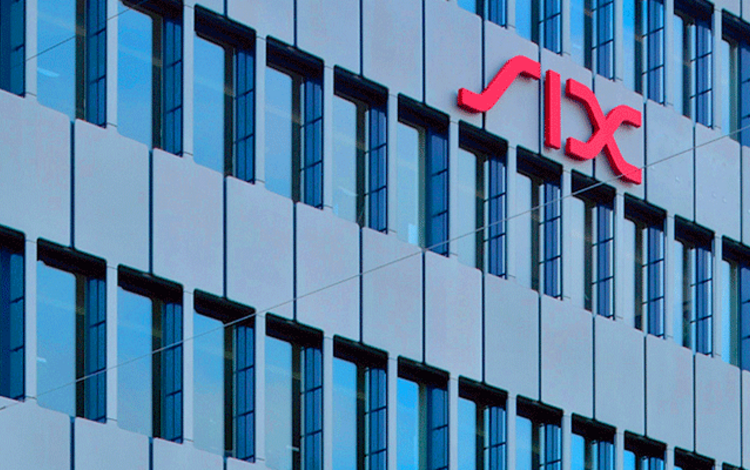 Das Logo von SIX am Hauptsitz in Zürich