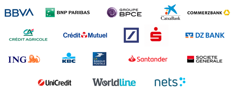 Die Logos der Mitglieder der European Payments Initiative (EPI)