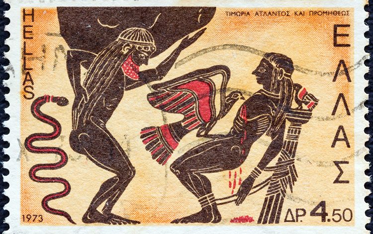 Darstellung von Prometheus auf einer griechischen Briefmarke