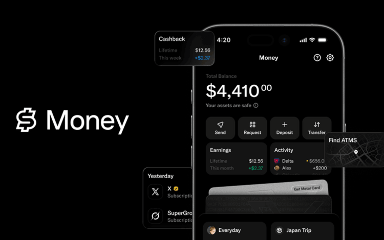 Ansicht der Oberfläche der App von X Money