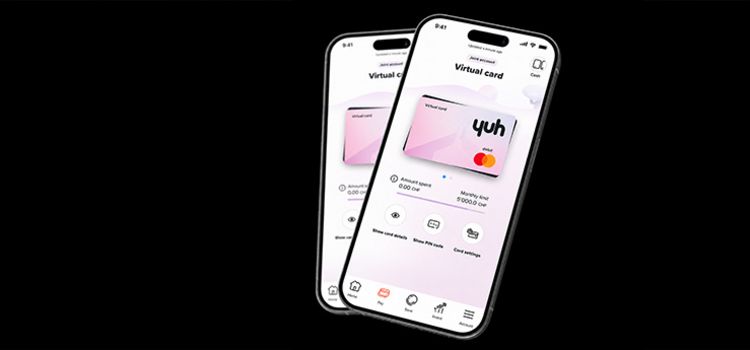 Smartphone-Ansicht mit zwei Smartphone der Neo-Bank Yuh
