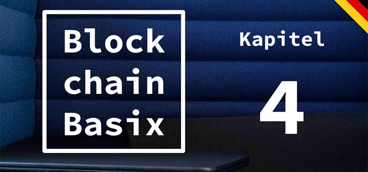 Das Logo von Blockchain Basix auf blauem Hintergrund