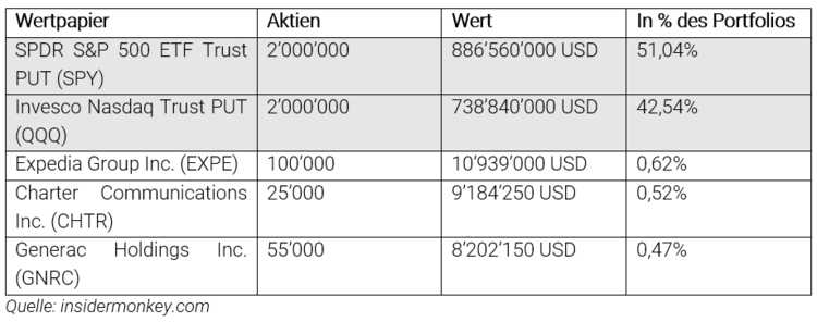 Top-5-Positionen in Burrys Hedge Fund Scion Asset Management