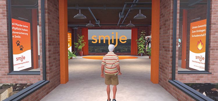 Ansicht der Eingangshalle im Metaverse des Direktversicherers Smile