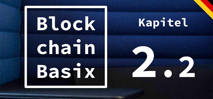 Das Logo von Blockchain Basix auf blauem Hintergrund