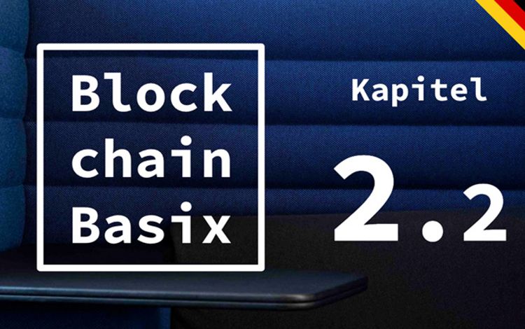 Das Logo von Blockchain Basix auf blauem Hintergrund