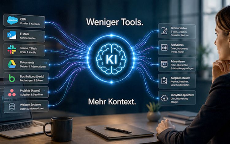 Junge Frau arbeitet mit KI und kontrolliert Inputs und Output