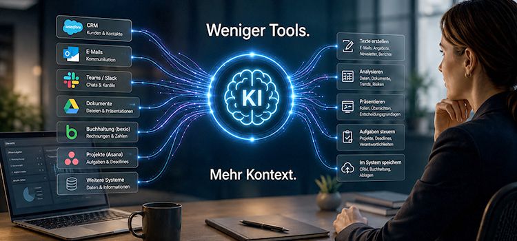 Junge Frau arbeitet mit KI und kontrolliert Inputs und Output