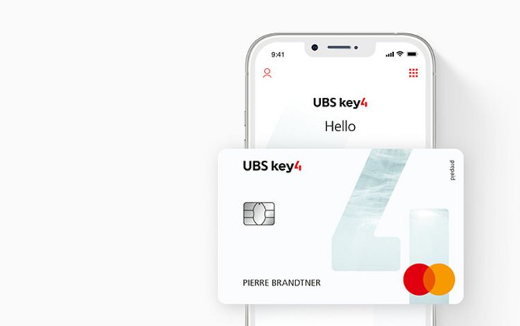 Smartphone-Ansicht und Karte der digitalen App UBS Key4