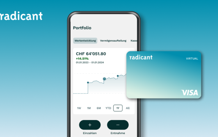 Smartphone-Ansicht und Karte der Neo-Bank Radicant